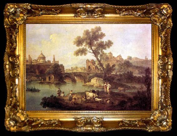 framed  ZAIS, Giuseppe Landscape with River and Bridge, ta009-2
